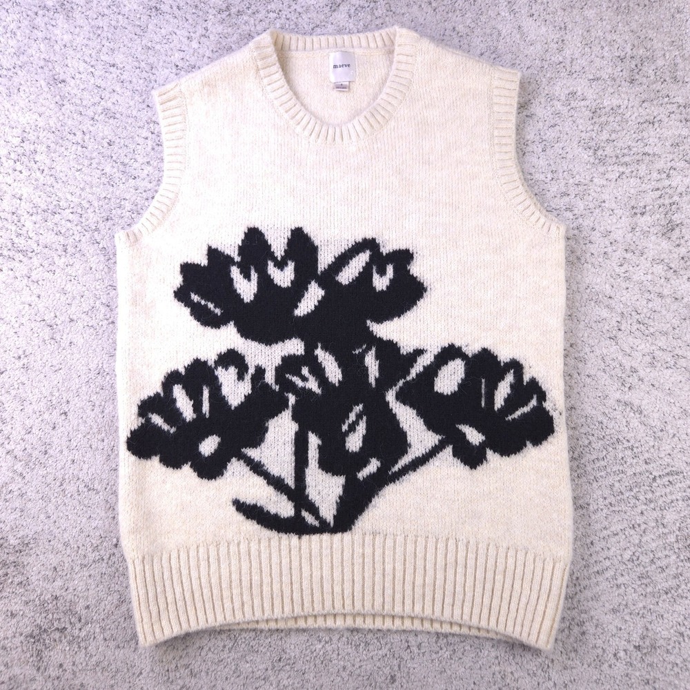 Maeve Sweater Vest Womens Small V-Neck Anthropologie Pullover Fuzzy Floral GUC